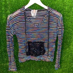 MAUVE Light Knit Drawstring Hooded Sweater with Lace Pocket